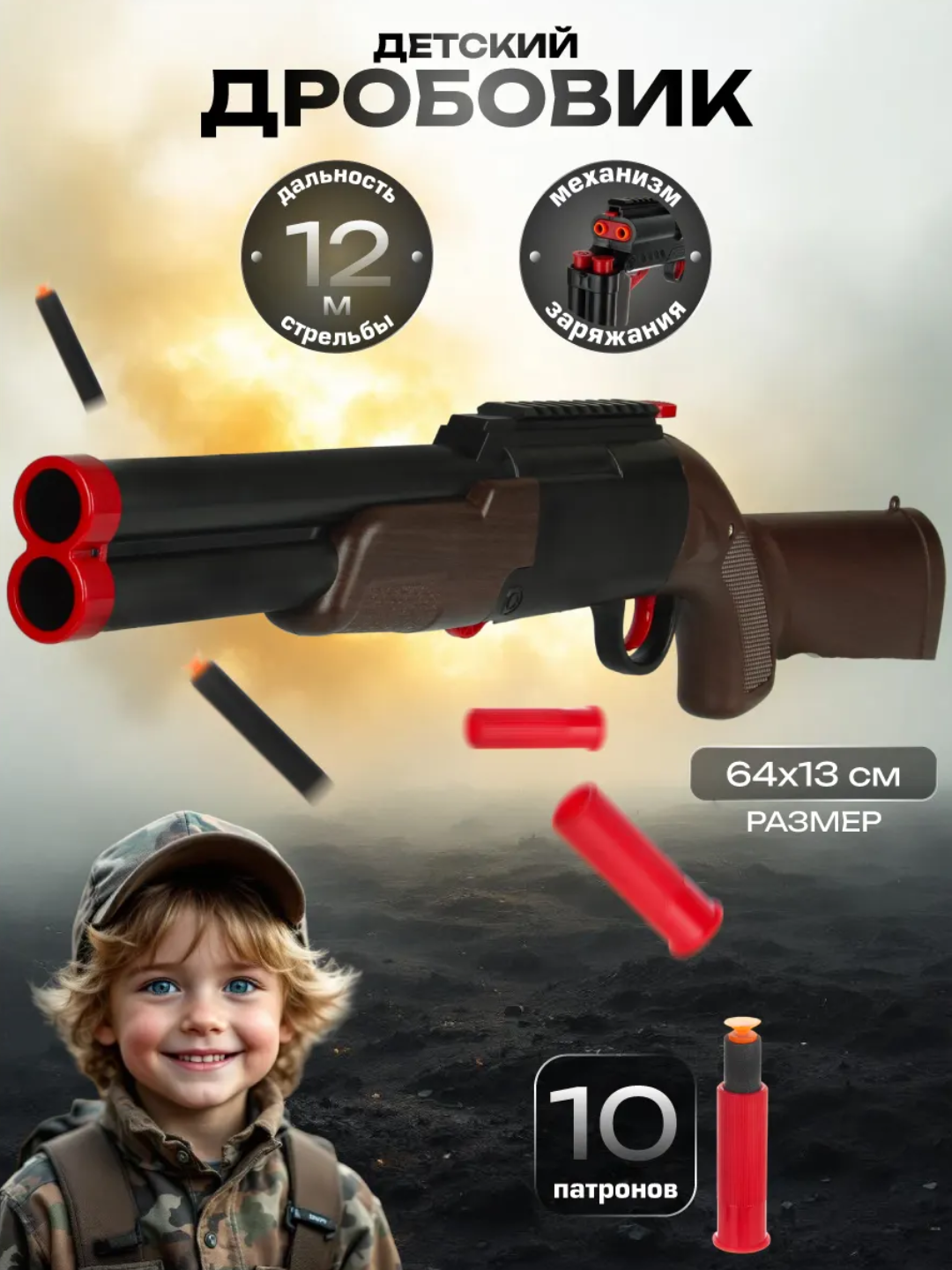BLAST Soft Bullet Toy Gun – 2 stvolli pompalı o‘yin quroli gilzali - 