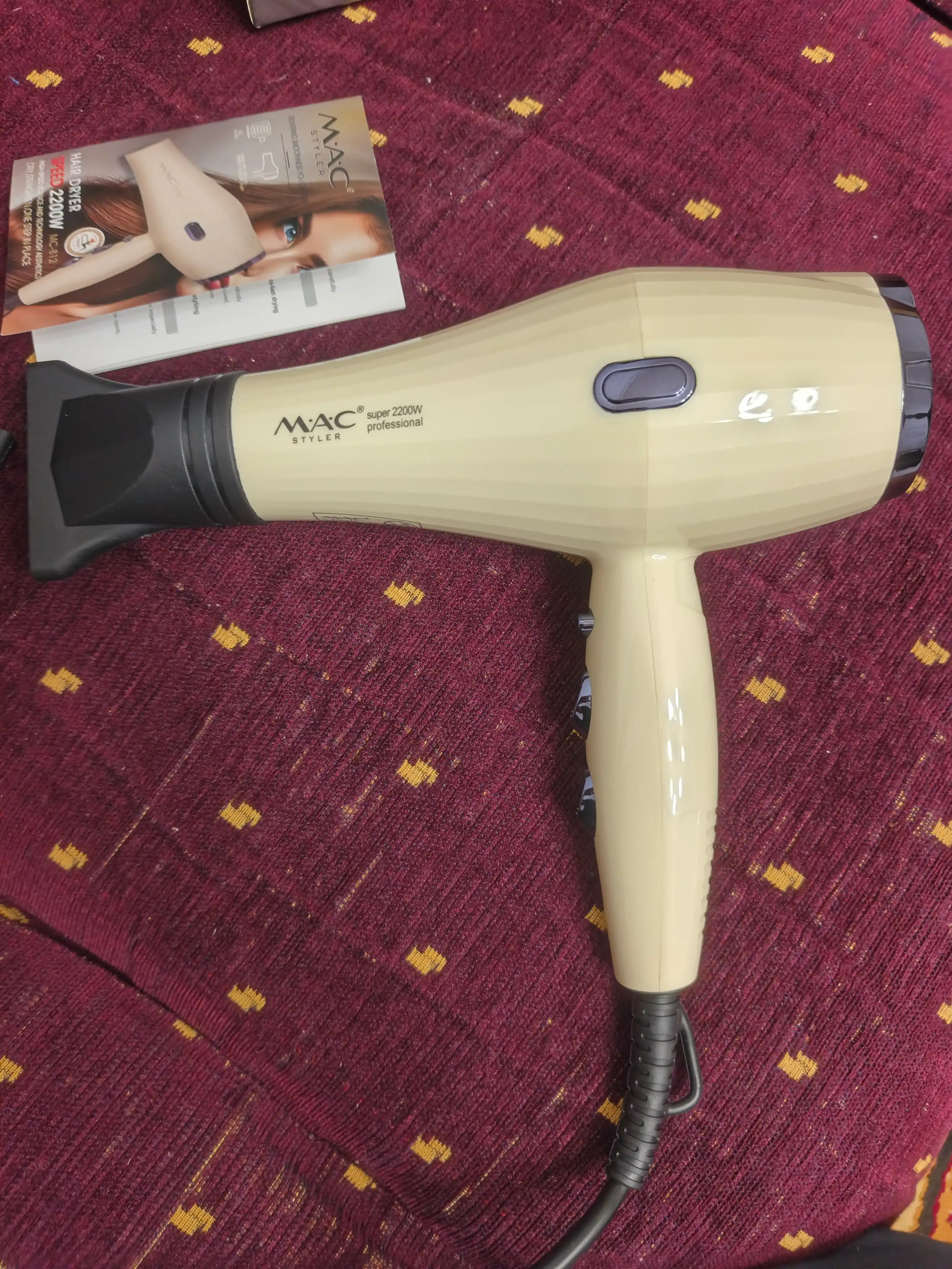 Фен для волос MAC Styler, профессиональный фен 2200W, 3 режима, 2 насадки