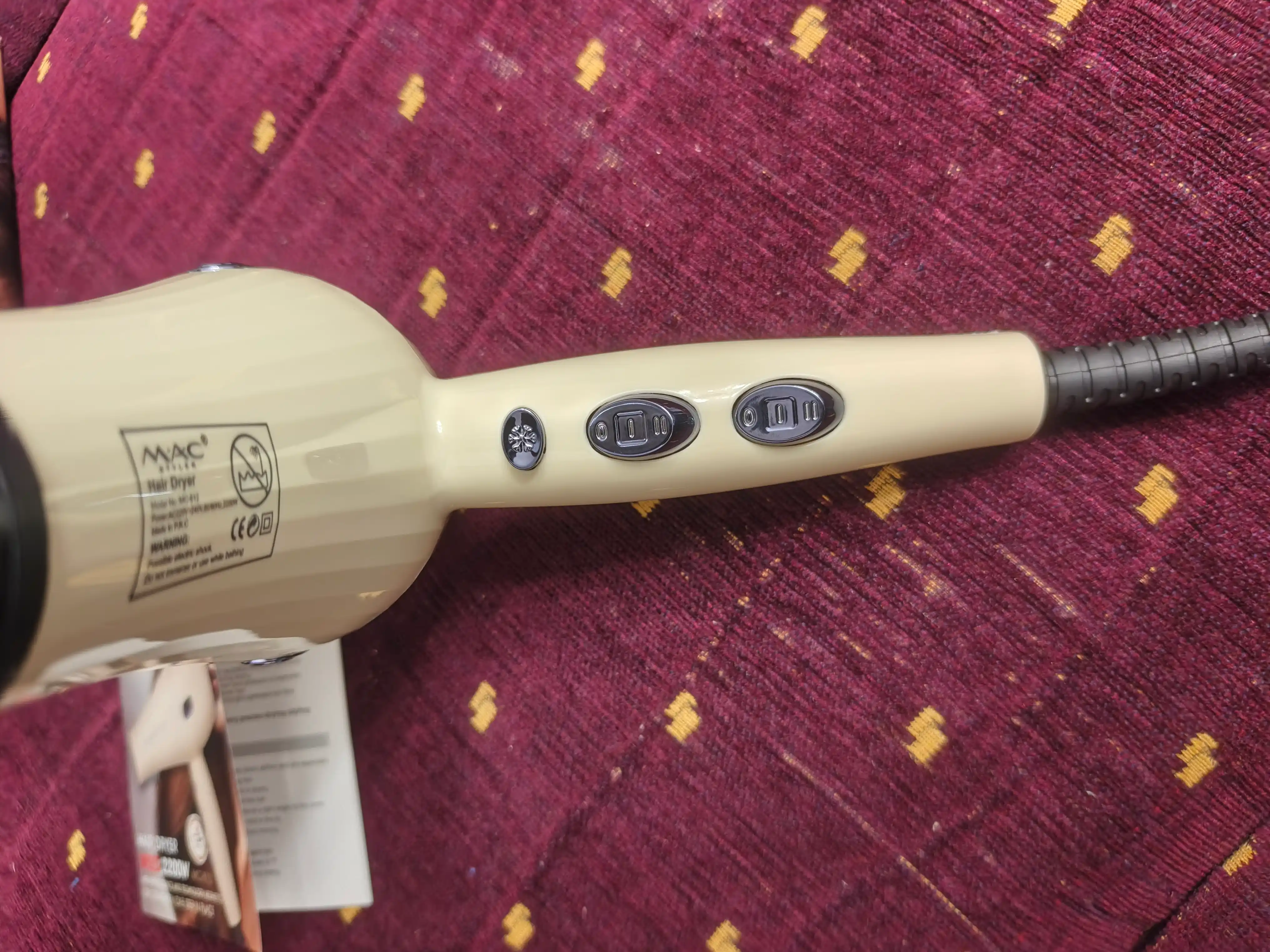 Фен для волос MAC Styler, профессиональный фен 2200W, 3 режима, 2 насадки
