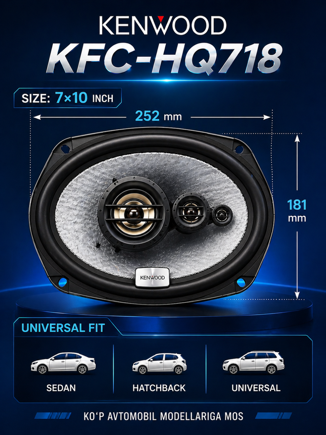 Автомобильные колонки Kenwood KFC-HQ718, 7×10, 3-полосные, 320 Вт