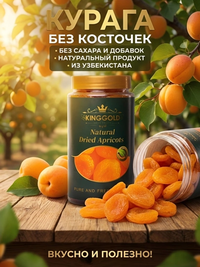 Курага без косточек “KING GOLD”, 350 г 200 г — KINGGOL-TURSHAK-СИНИЙ