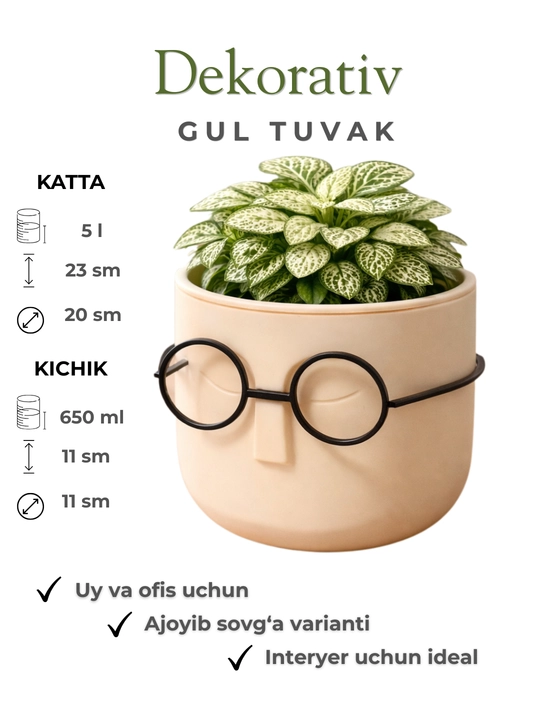 Dekorativ gul tuvak yuz shaklli zamonaviy dizayn plastik mini gul uchun - 