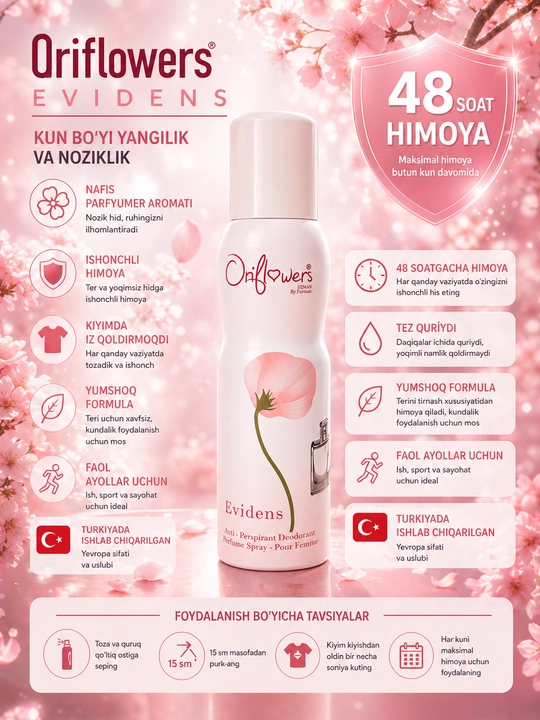 Dezodorant spreyi Oriflowers Lucia, 150 ml ayolar uchun dezodo'do'rant