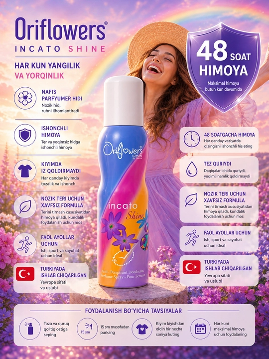 Dezodorant spreyi Oriflowers Lucia, 150 ml ayolar uchun dezodo'do'rant