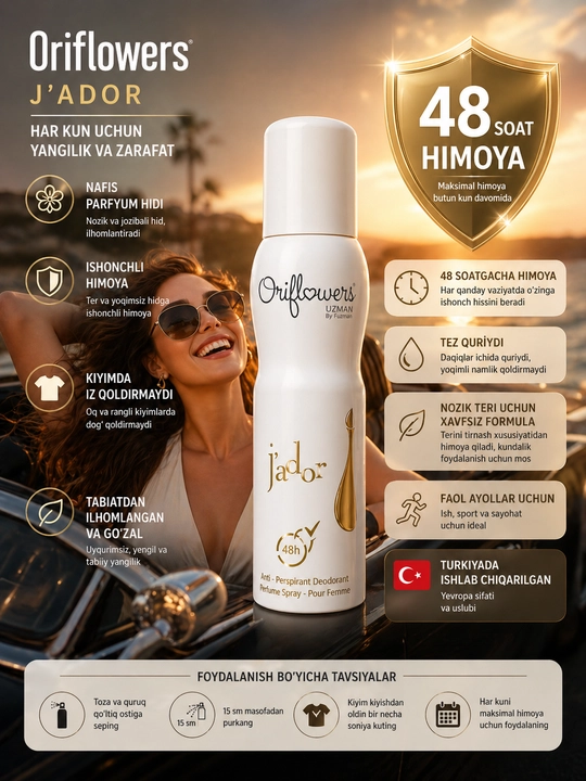 Dezodorant spreyi Oriflowers Lucia, 150 ml ayolar uchun dezodo'do'rant
