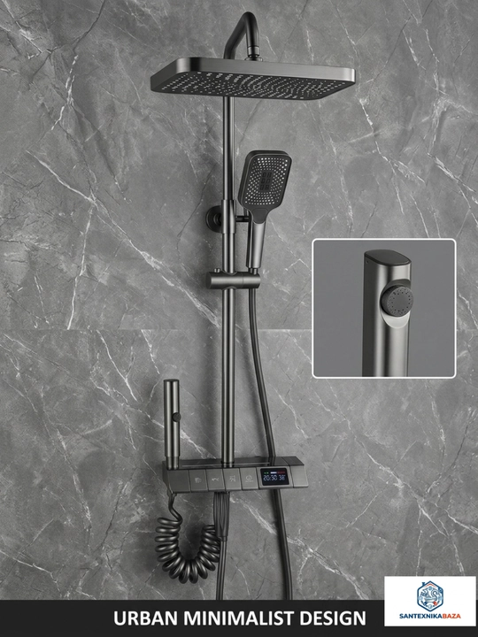 Premium gunmetal dush tizimi: termostat, LED harorat ko'rsatkichi va gigiyenik bidet