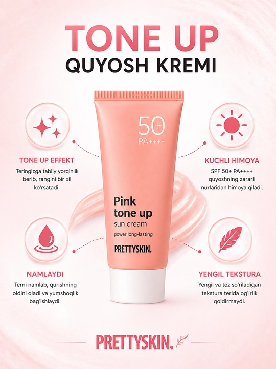 Pretty Skin Yuz uchun namlovchi, quyoshdan himoyalovchi krem SPF50+ PA+++ 4 xil, 70 ml