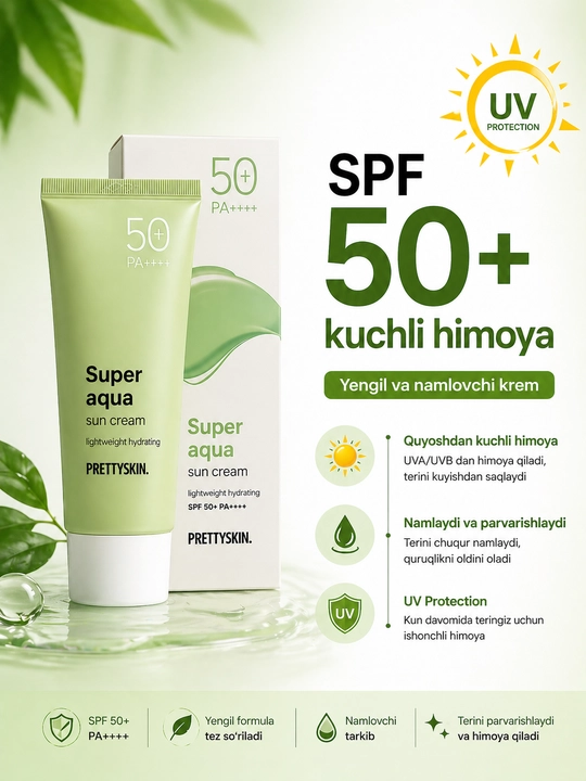Pretty Skin Yuz uchun namlovchi, quyoshdan himoyalovchi krem SPF50+ PA+++ 4 xil, 70 ml