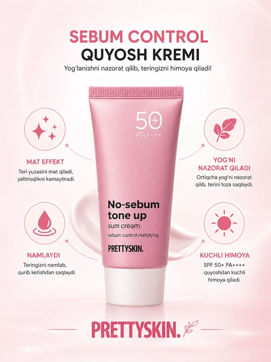 Pretty Skin Yuz uchun namlovchi, quyoshdan himoyalovchi krem SPF50+ PA+++ 4 xil, 70 ml