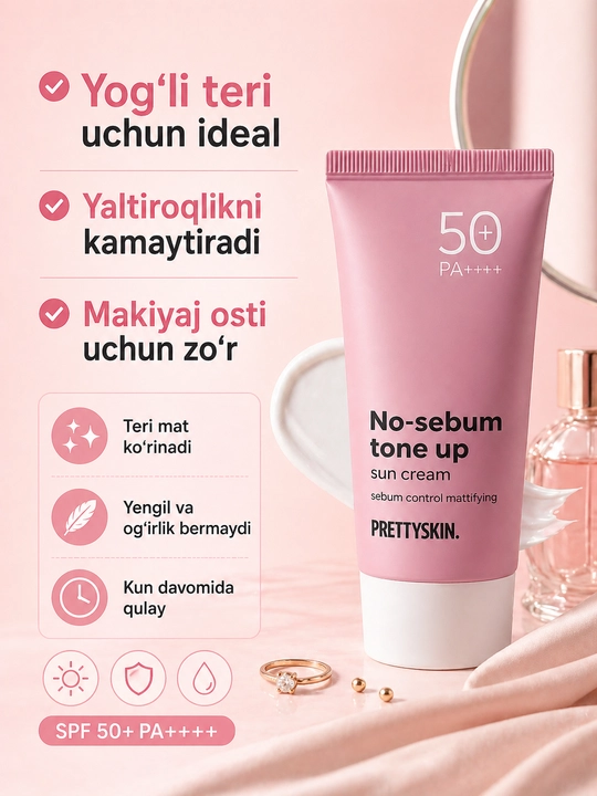 Pretty Skin Yuz uchun namlovchi, quyoshdan himoyalovchi krem SPF50+ PA+++ 4 xil, 70 ml