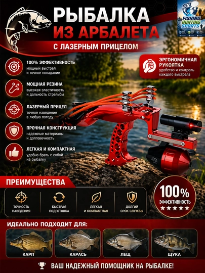Рогатка рыболовная со стрелами и катушкой, боуфишинг