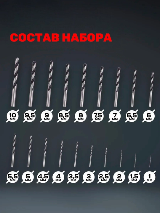 Набор свёрл 1 - 10 мм, универсальный комплект для дома и мастерской