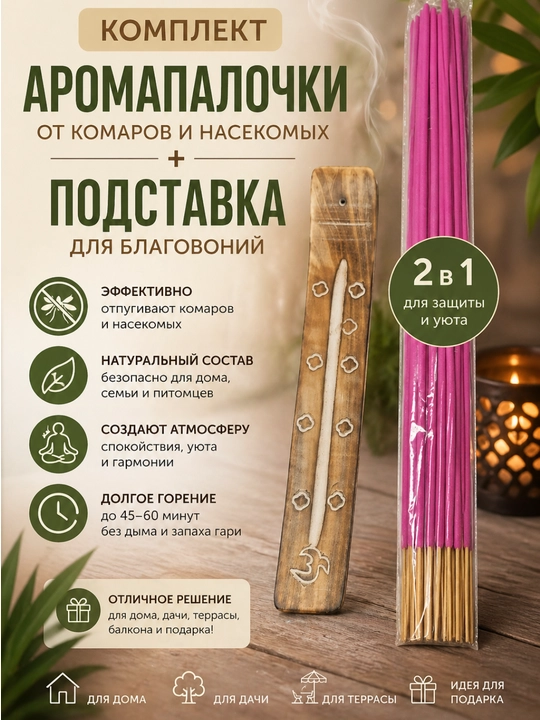 To‘plam: Chivin va hasharotlarga qarshi aroma tayoqchalar + tutatqi tagligi (2 tasi 1da - 