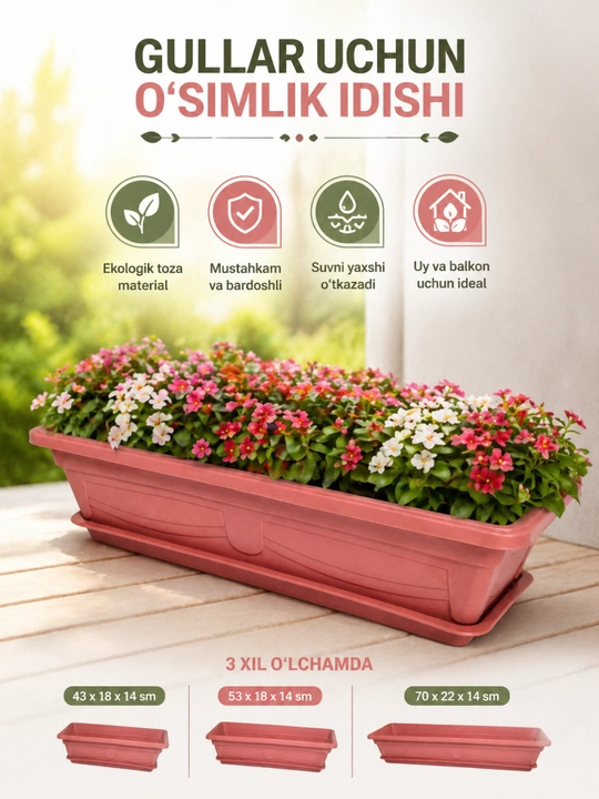 Gullar uchun plastik tuvak 1,2,4,8,12,20,40,65 litr