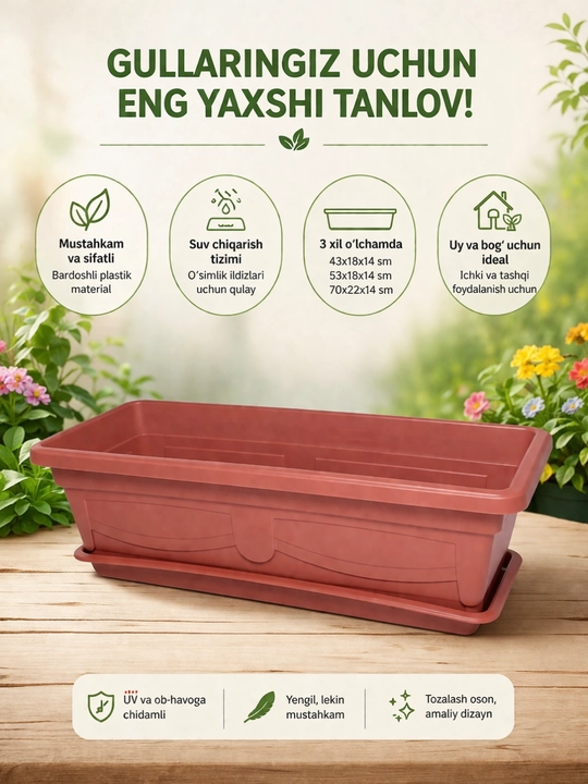 Gullar uchun plastik tuvak 1,2,4,8,12,20,40,65 litr