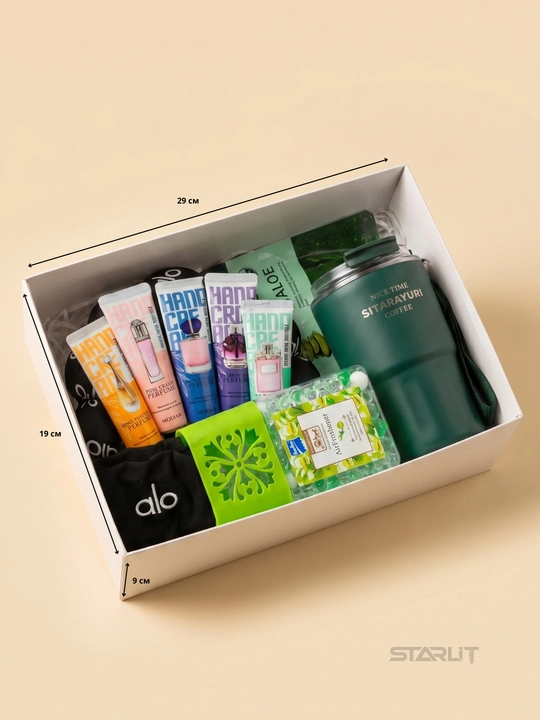 Krujkali sovg‘a to‘plami – kollagen niqob, kosmetik gubka va krem bilan beauty sovg‘a boks