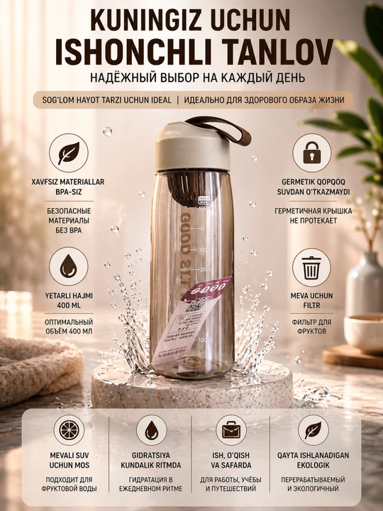 Suv idishi, sport butilka, suv butilkasi 400 ml, TERMOS - 