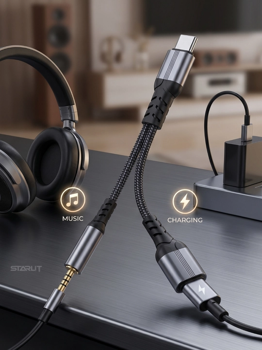 Адаптер-разветвитель Type-C, 2 в 1—зарядка и наушники,USB-C splitter, аудио+зарядка, 12 Вт