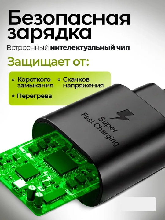 Сетевой адаптер Samsung 25W USB Type-C с кабелем Type-C, быстрая зарядка PD, для Samsung