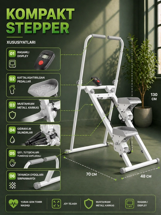 Stepper trenajor uy uchun, oyoq va press mashqi
