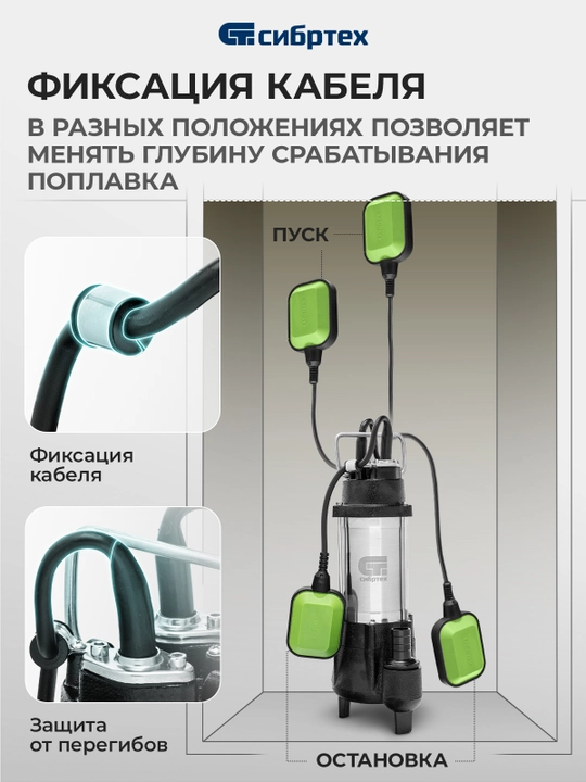 Fekal nasos СИБРТЕХ SFН50, 250 Vt, bosim 8 m, 10000 litr/soat, 99801