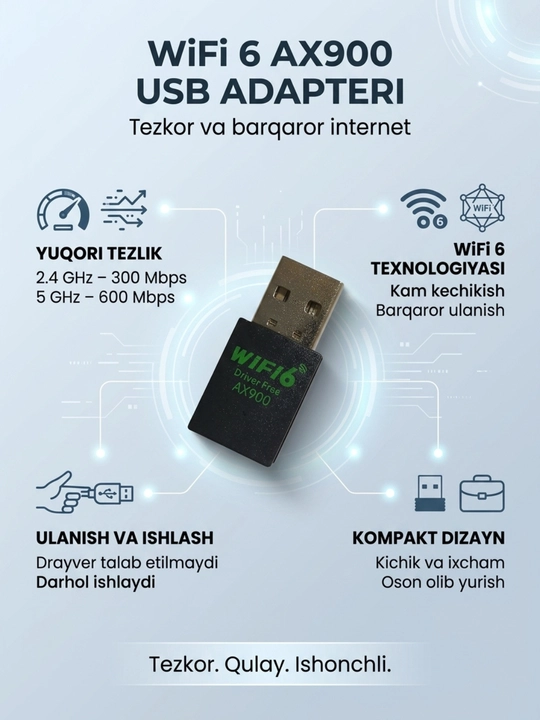 Wifi адаптер, usb wifi адаптер, wifi 6 адаптер, ax900 адаптер, dual band wifi, - 