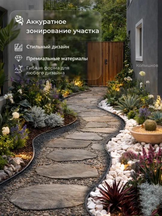 Бордюр садовый для дачи и сада, для газона и клумб, гибкий, простой монтаж, 5м / 10м