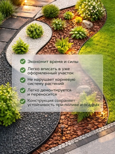 Бордюр садовый для дачи и сада, для газона и клумб, гибкий, простой монтаж, 5м / 10м