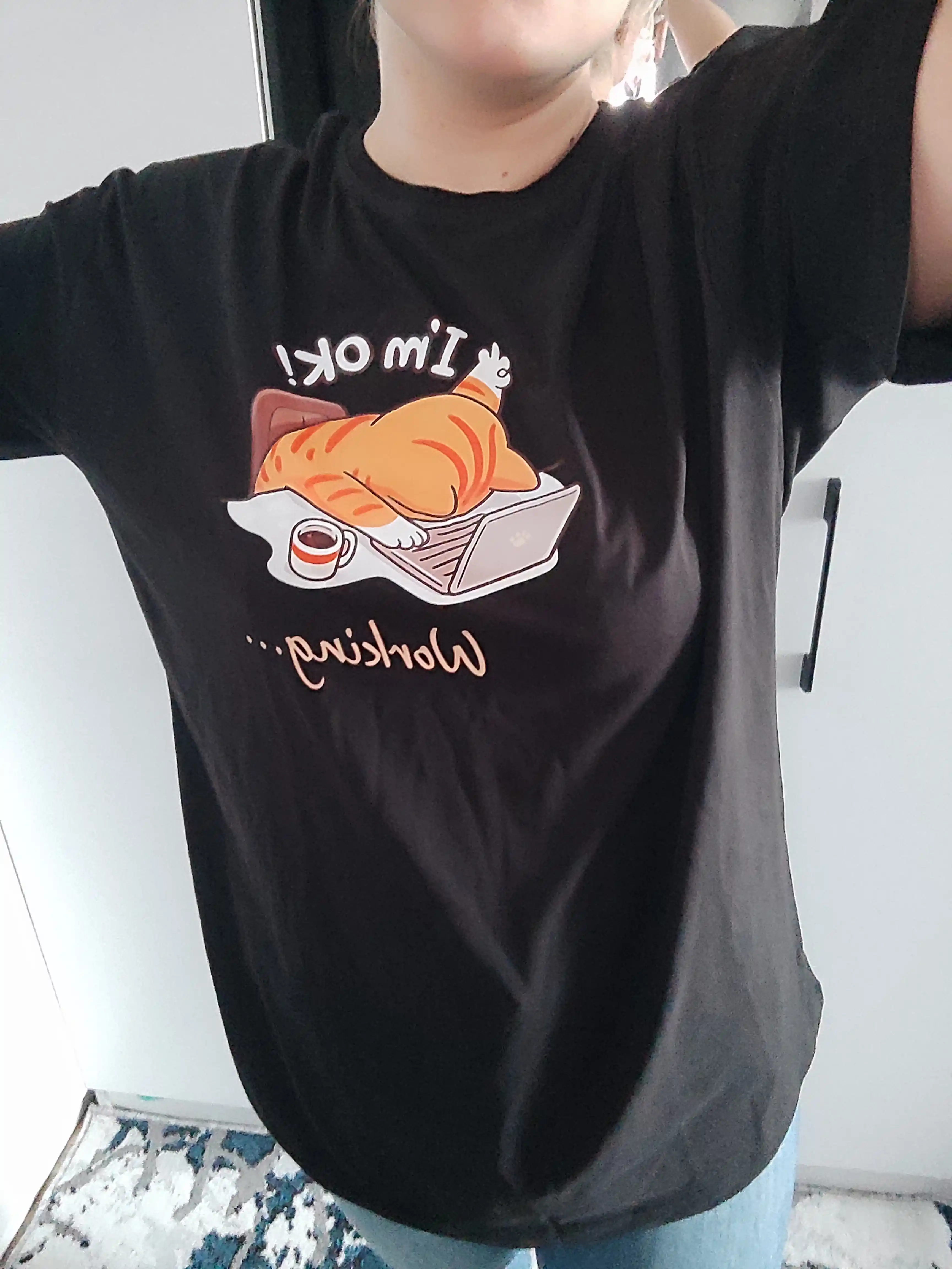 Mushukchalar printli ayollar uchun OVERSIZE paxtali futbolka, keng fasonli, ORZU-TEKS