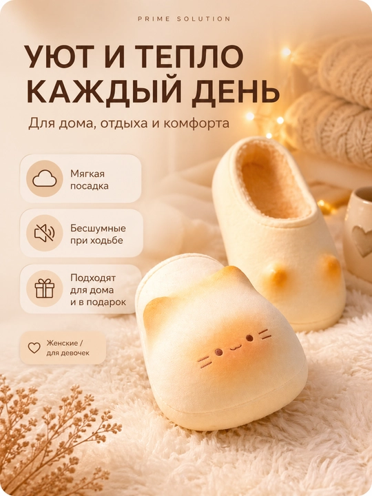 Домашние теплые мягкие тапочки с котиками, комнатная женская и детская зимняя обувь