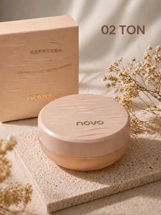 Novo Pudra yuz uchun, quruq, pudra, mat effekt, yengil tekstura, uzoq turuvchi, 01, 02 ton - 