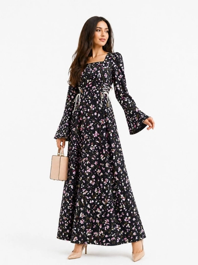 Женское длинное платье, летнее, с поясом на талии — SMBSHOP-LOLAKUYLAK-ЧЕРН-4850