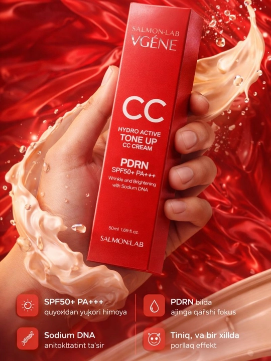 Salmon Lab VGENE CC krem PDRN SPF50+ yuz kremi, oqartiruvchi va himoya qiluvchi 50 ml