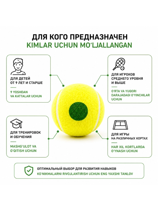 Детские теннисные мячи Stage 1 (зелёная точка, набор 3 шт)