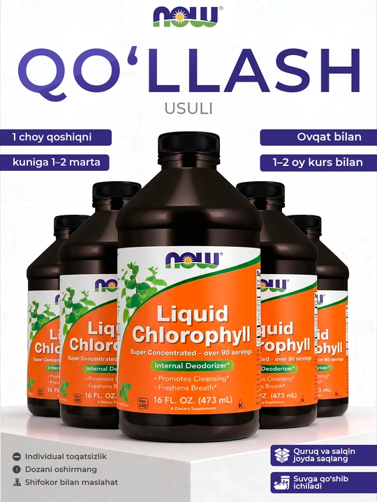 NOW Foods Yalpizli suyuq xlorofill, har bir tomchisida detoks va energiya, 473 ml