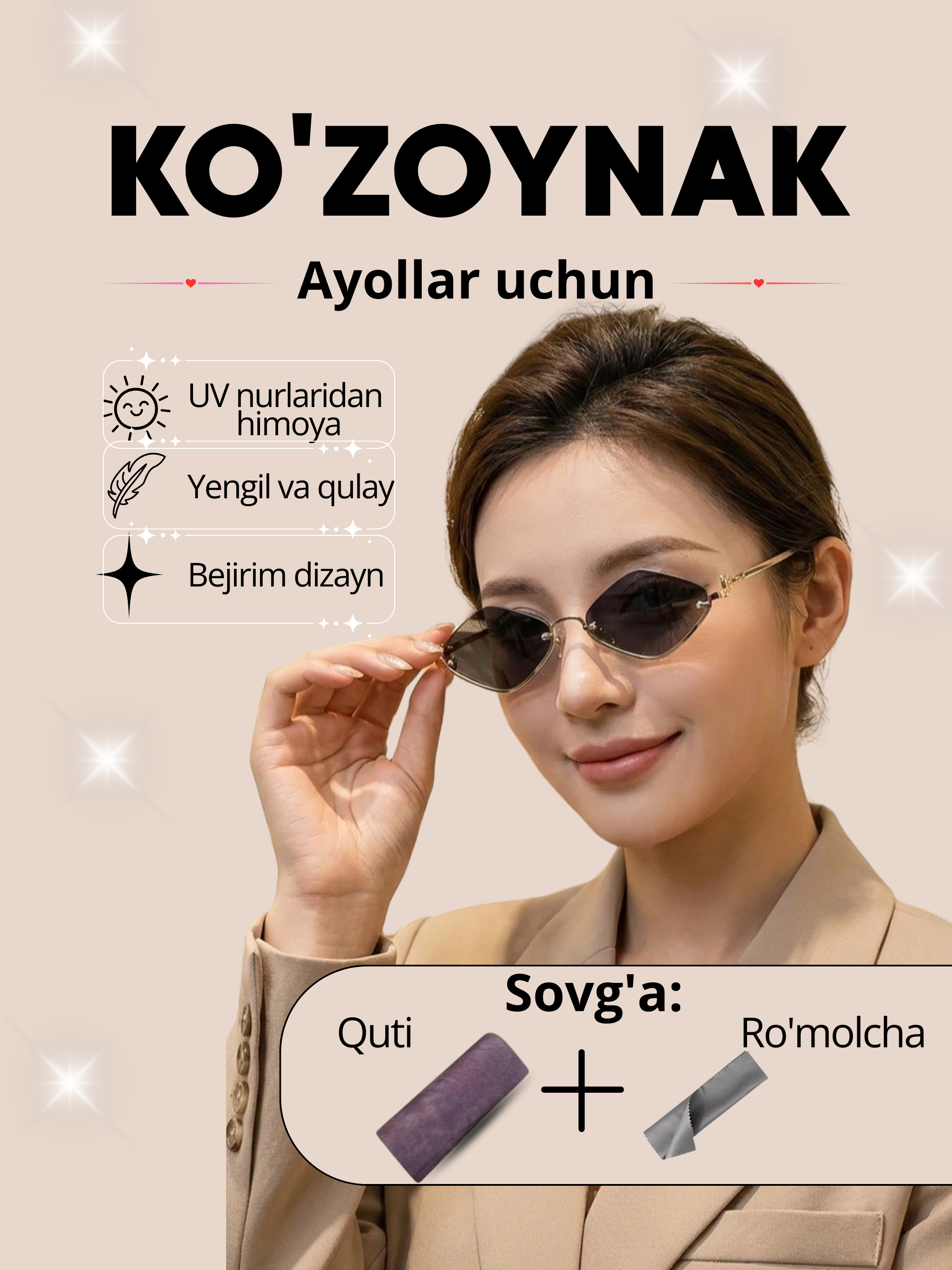 Ayollar uchun quyoshdan himoya qiluvchi. Zamonaviy va Elegant Stil - 
