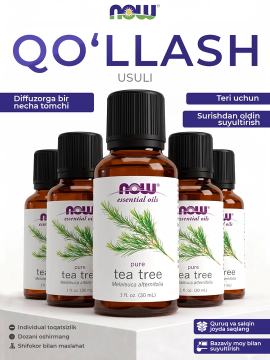 NOW Foods Organik evkalipt, rozmarin va choy daraxti efir moyi, aromaterapiya, 30 ml uchun