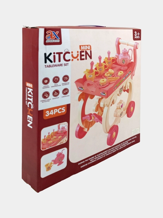 G'ildirakli aravachada choy to'plami Mini Kitchen Tableware Set, 34 dona