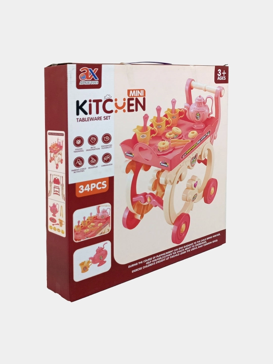 G'ildirakli aravachada choy to'plami Mini Kitchen Tableware Set, 34 dona