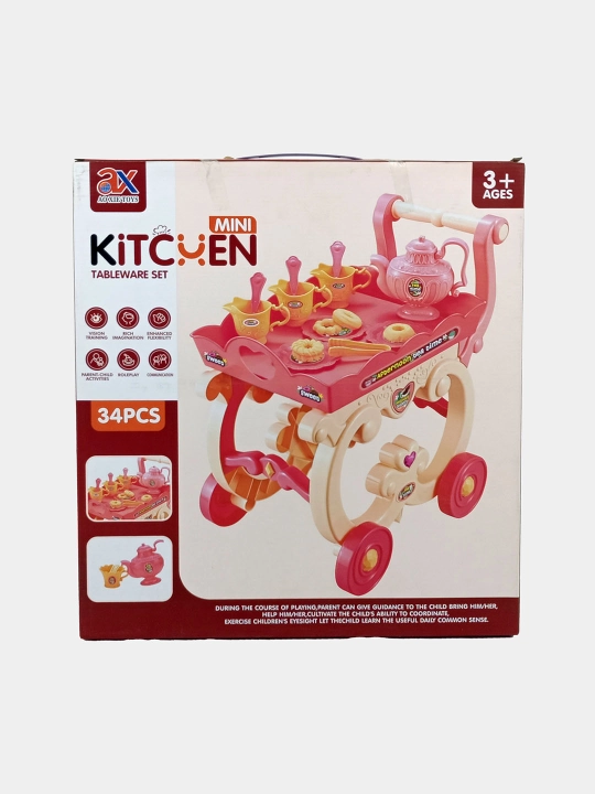 G'ildirakli aravachada choy to'plami Mini Kitchen Tableware Set, 34 dona