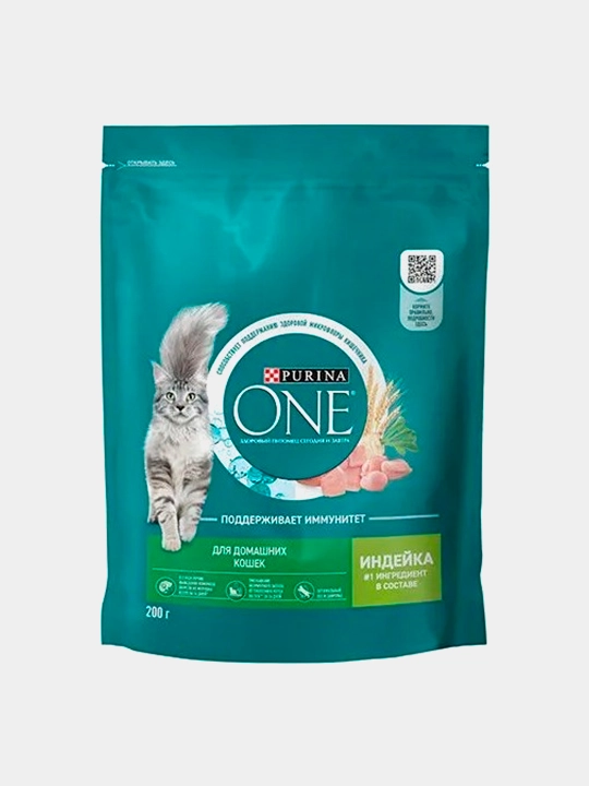 Purina One Uy,  кatta mushuklar uchun kurka go‘shti qo‘shilgan quruq ozuqa, 200 g