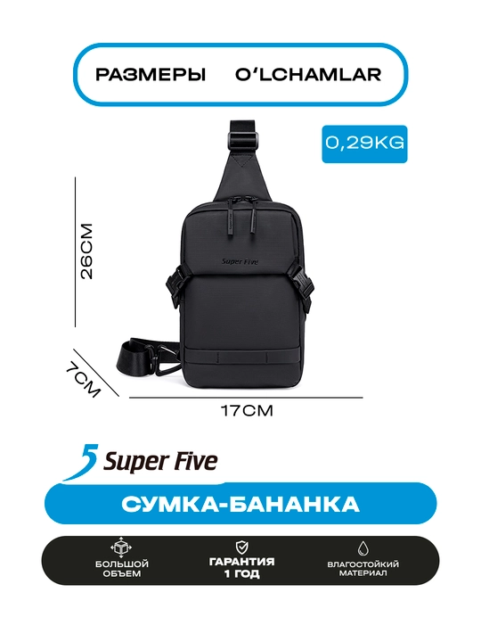Super Five sumkasi, ixcham, o‘g‘rilikka qarshi, suvga chidamli, telefon va hujjatlar uchun