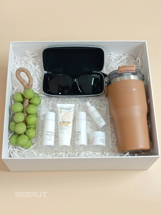 Krujkali sovg‘a to‘plami – kollagen niqob, kosmetik gubka va krem bilan beauty sovg‘a boks