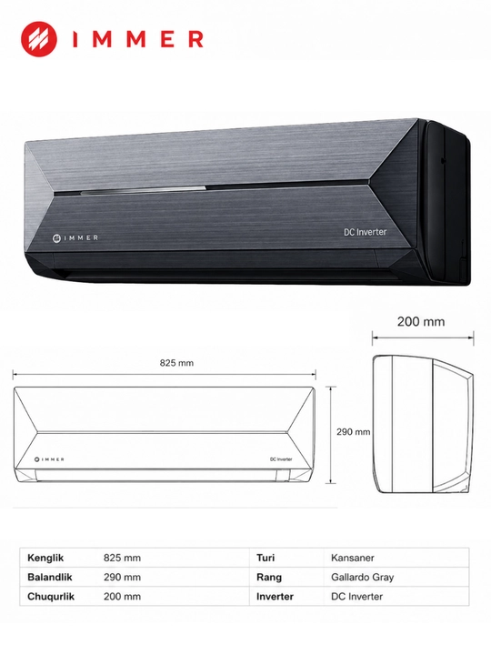 Inverter konditsioner Immer Gallardo Grey 12 Inverter A++ R32 35 m²