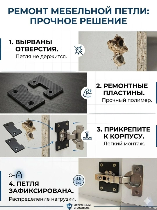 Ремкомплект для мебельных петель (пластина), износостойкий полимер