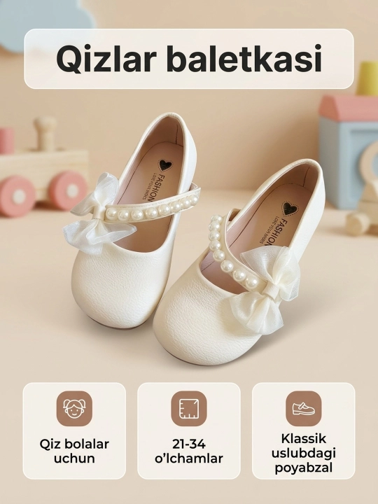 Bolalar uchun charm baletkalar, qizlar uchun, bantli, kichik o‘lchamli, yumshoq va qulay