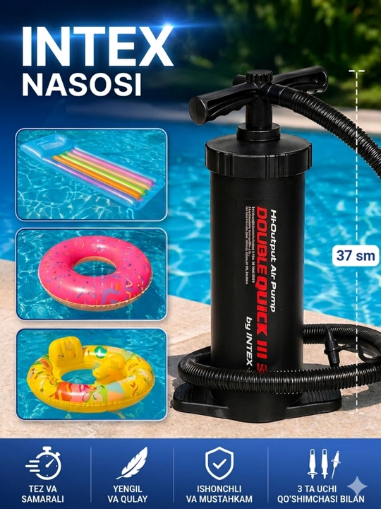 Intex qo'l nasosi,DOUBLE Quick III 37 sm,Basseyn matras va suzish halqalari uchun - 