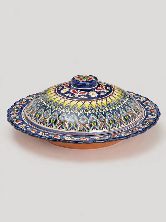 Qopqoqli blinchik lagan “Naqshlar”, Rishton keramika, 27 sm - 