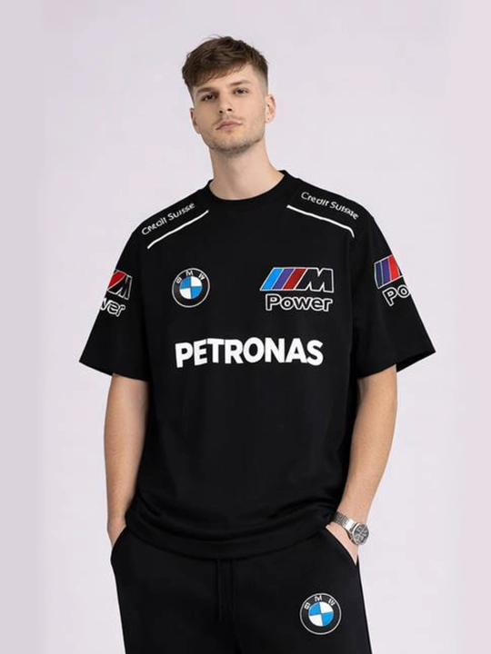 Erkaklar uchun oversize paxta futbolka BMW, Ferrari avtosport printlari bilan, har kunlik