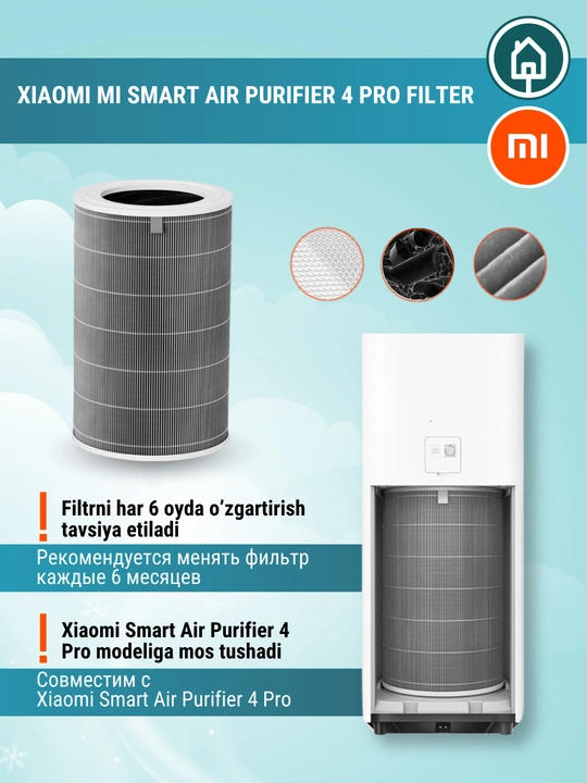Havo tozalagich filtri Xiaomi Mija Smart Air Purifier 6, 4 Pro, 4 Lite, 4 Compact, Elite